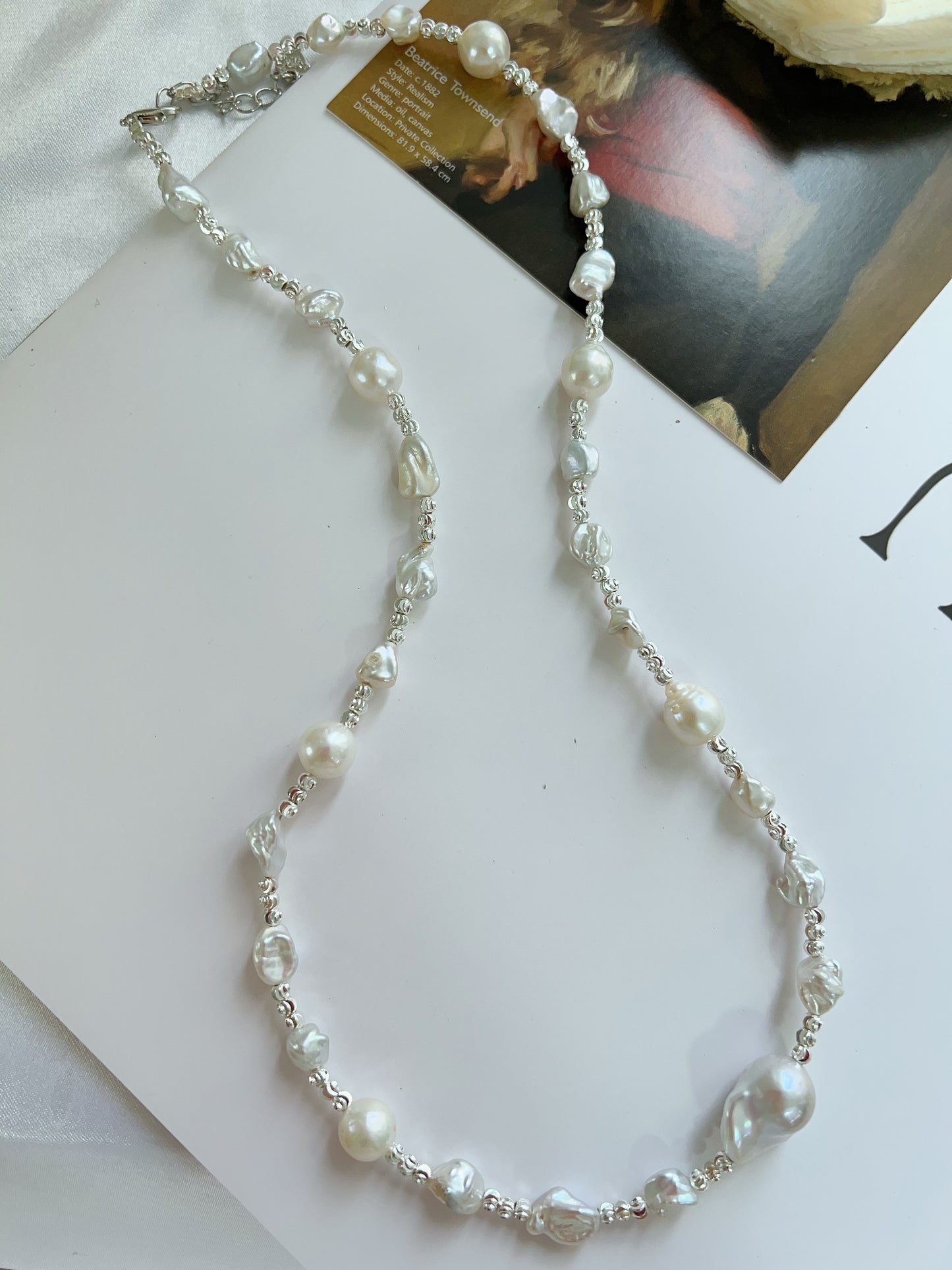 #PN1225 freshwater pearl necklace white princess silver pearl stone fishtail baroque minimalism