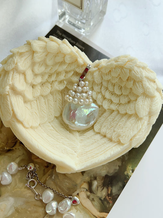 #PN1218 freshwater pearl necklace "petal wearing necklace" flower petal design 23mm big removable pendant s925 silver hardware 40cm + extension excellent lustre rare