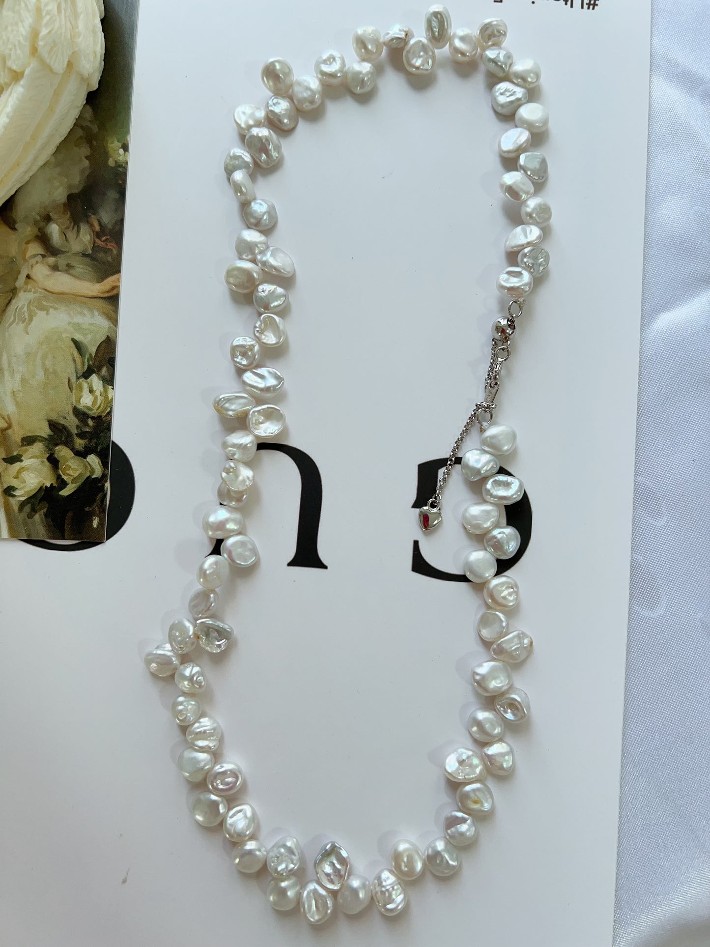 #PN1218 freshwater pearl necklace "petal wearing necklace" flower petal design 23mm big removable pendant s925 silver hardware 40cm + extension excellent lustre rare