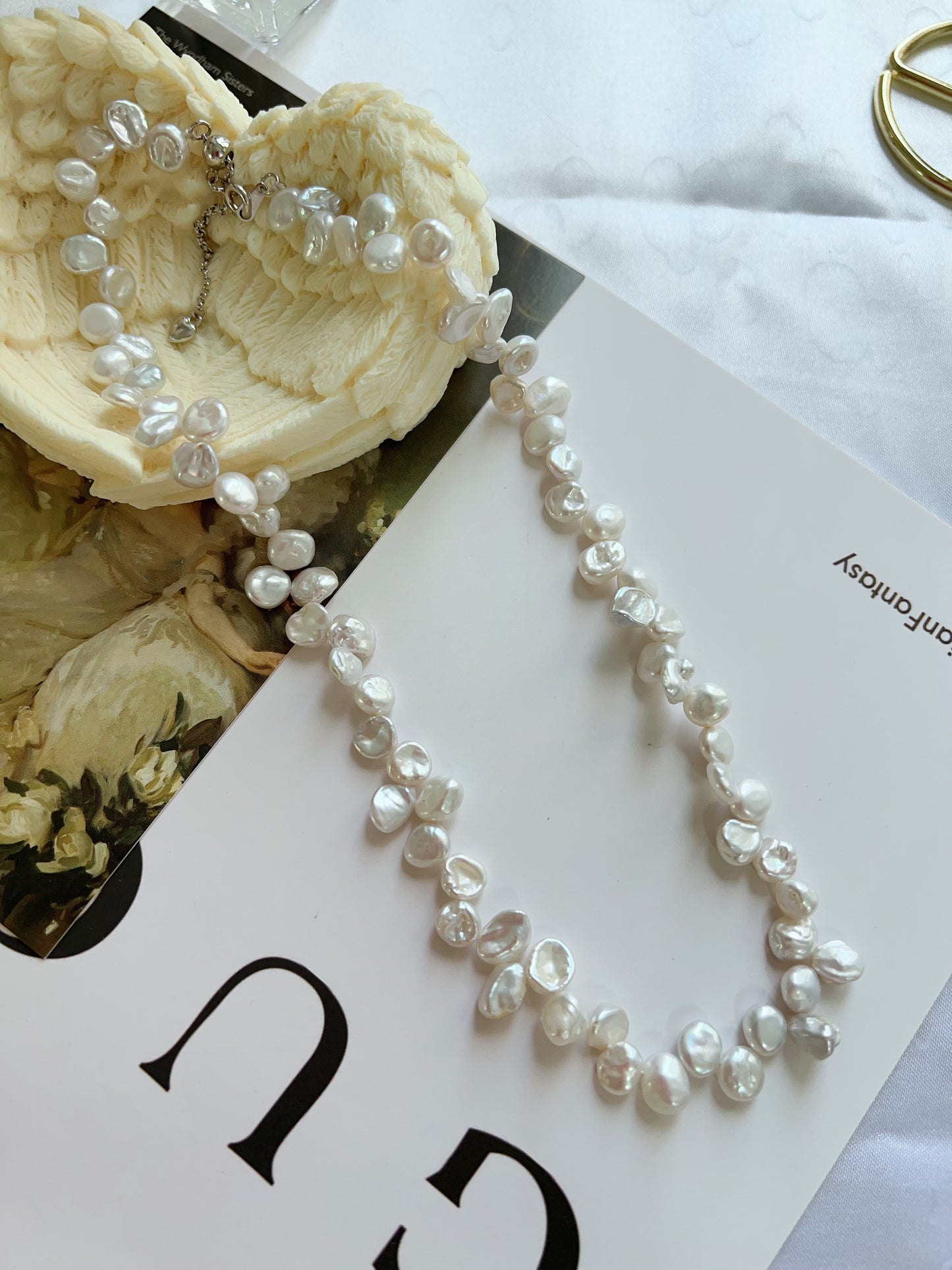 #PN1218 freshwater pearl necklace "petal wearing necklace" flower petal design 23mm big removable pendant s925 silver hardware 40cm + extension excellent lustre rare