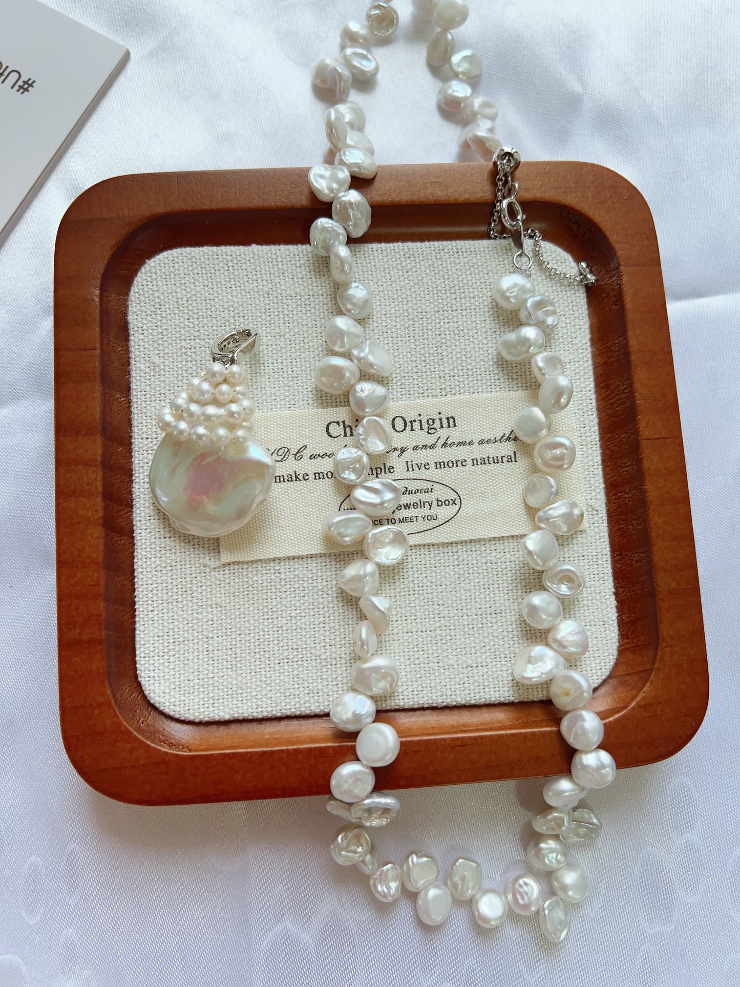 #PN1218 freshwater pearl necklace "petal wearing necklace" flower petal design 23mm big removable pendant s925 silver hardware 40cm + extension excellent lustre rare