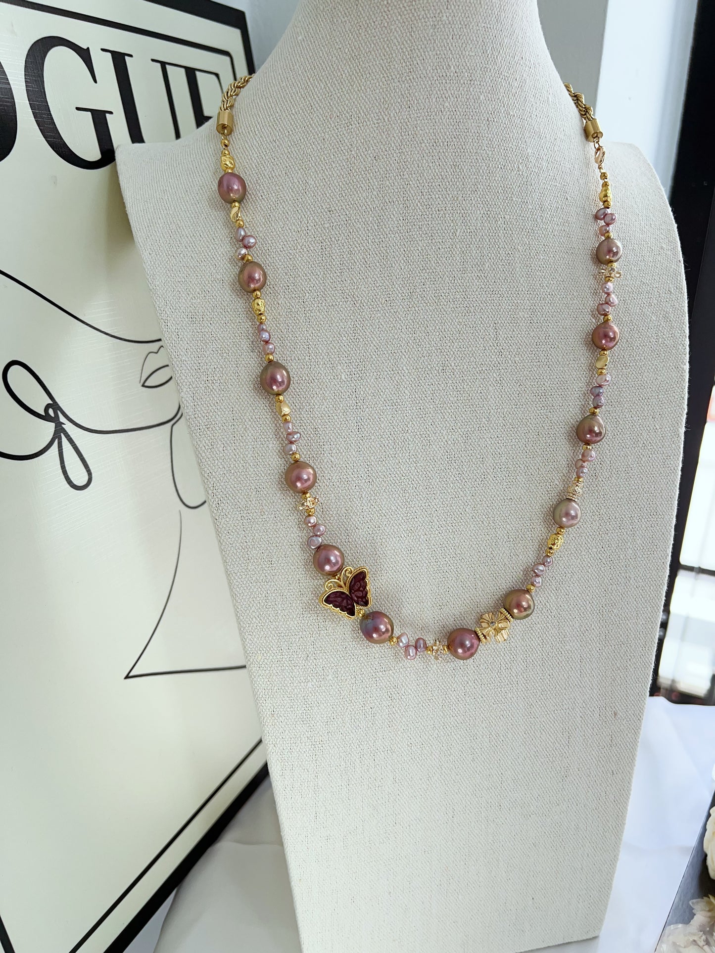 #PN1234 freshwater pearl necklace purple and golden deep metallic purple Edison pearls superb lustre