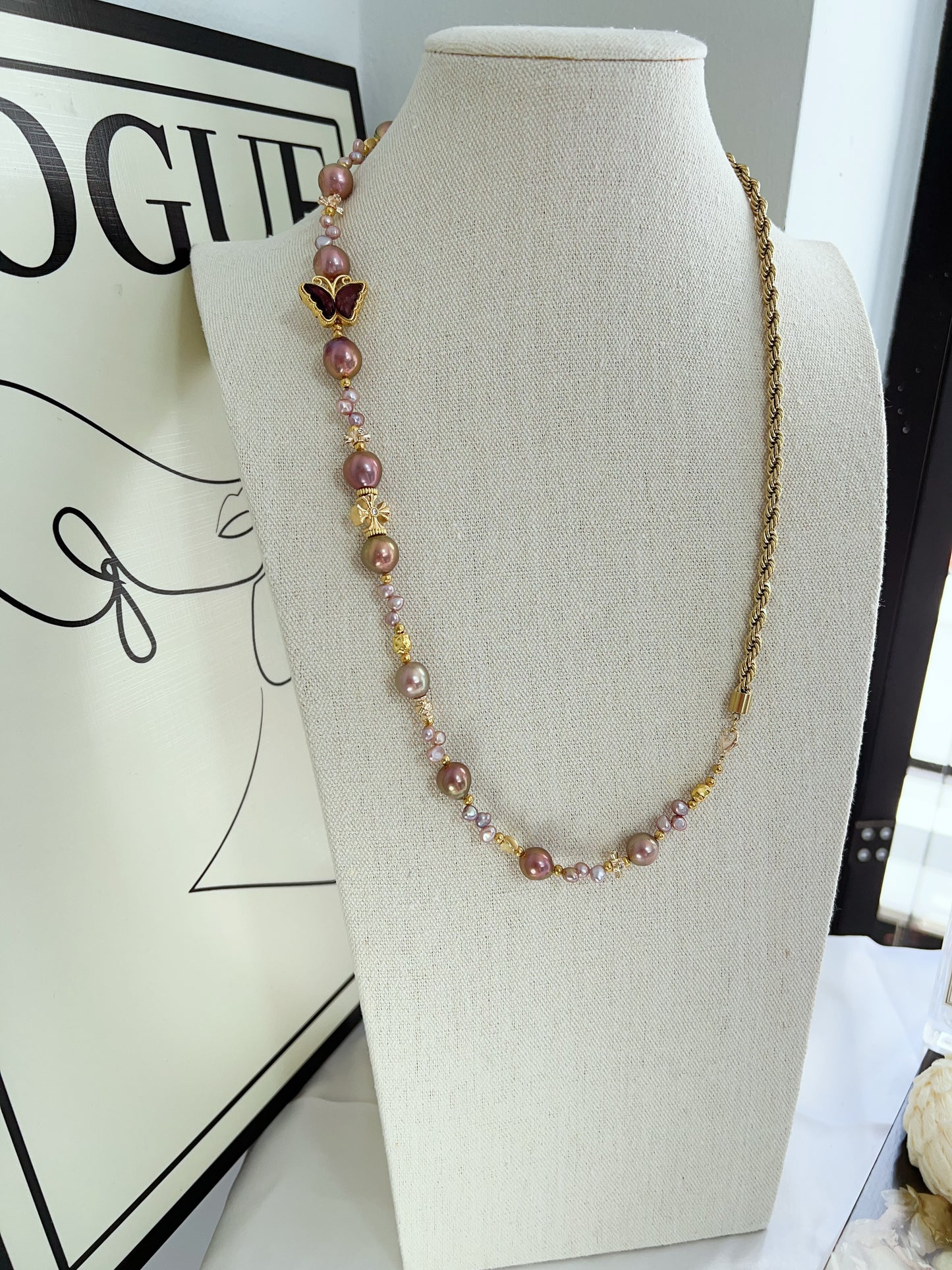 #PN1234 freshwater pearl necklace purple and golden deep metallic purple Edison pearls superb lustre