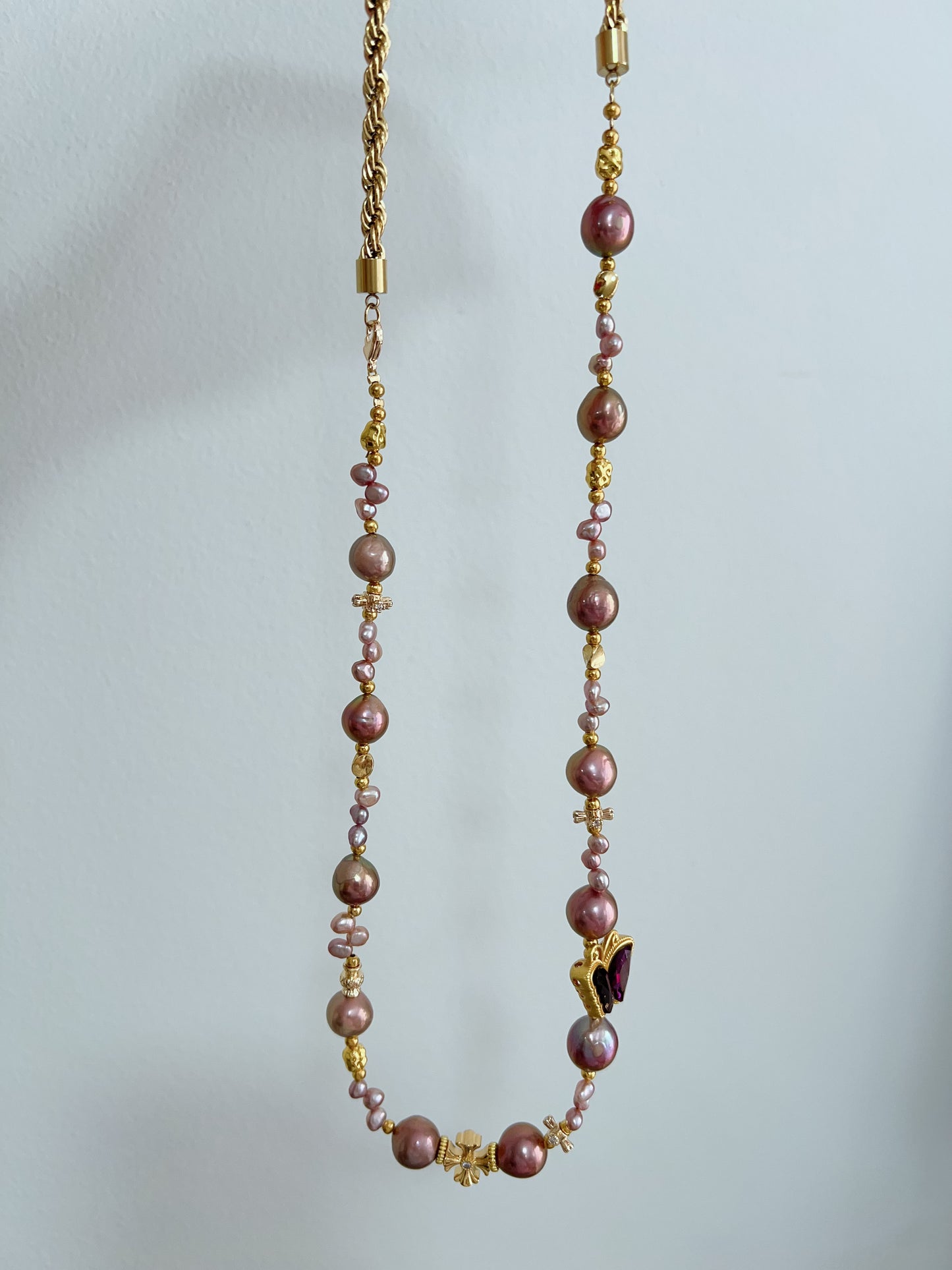 #PN1234 freshwater pearl necklace purple and golden deep metallic purple Edison pearls superb lustre