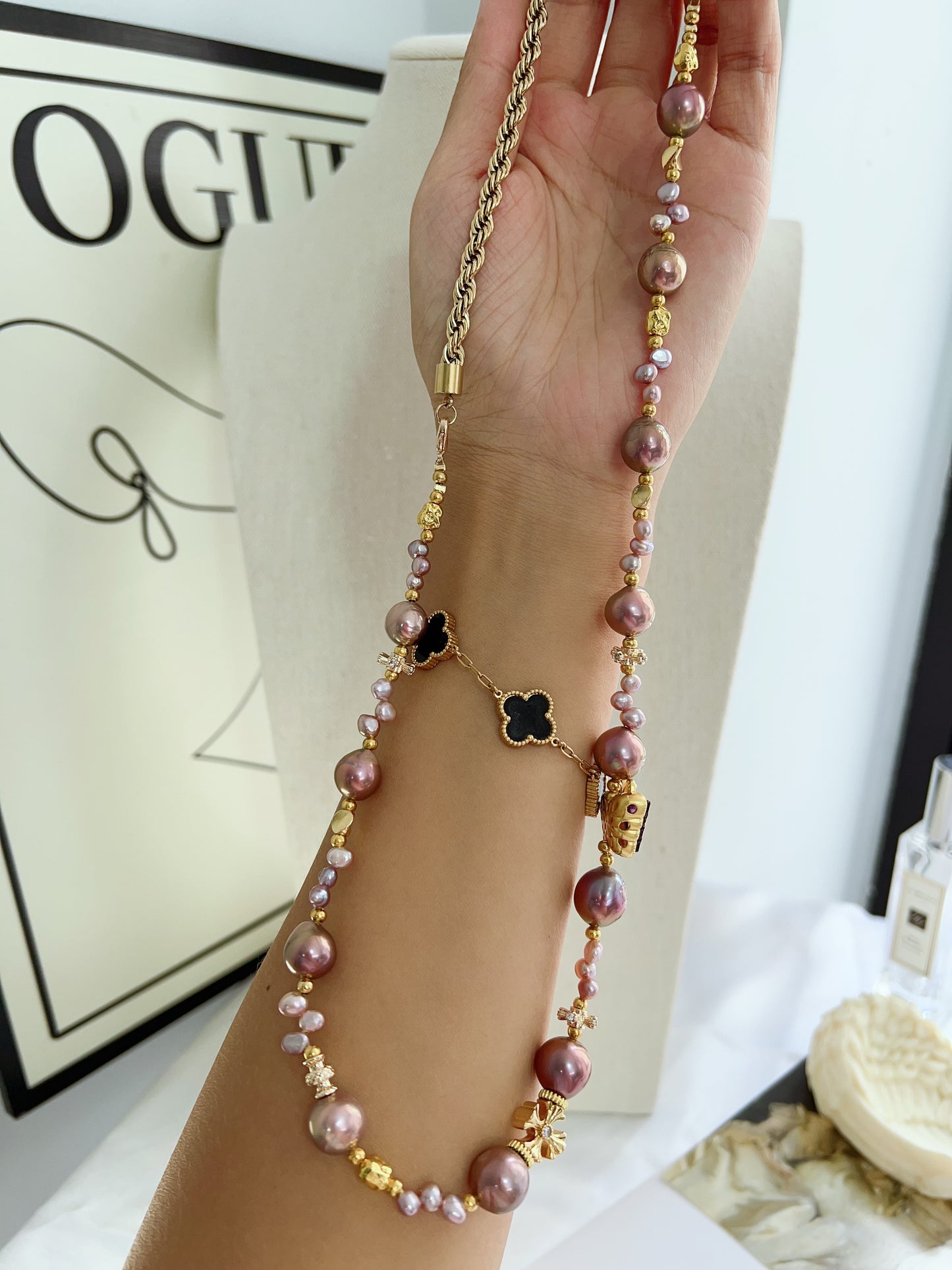 #PN1234 freshwater pearl necklace purple and golden deep metallic purple Edison pearls superb lustre