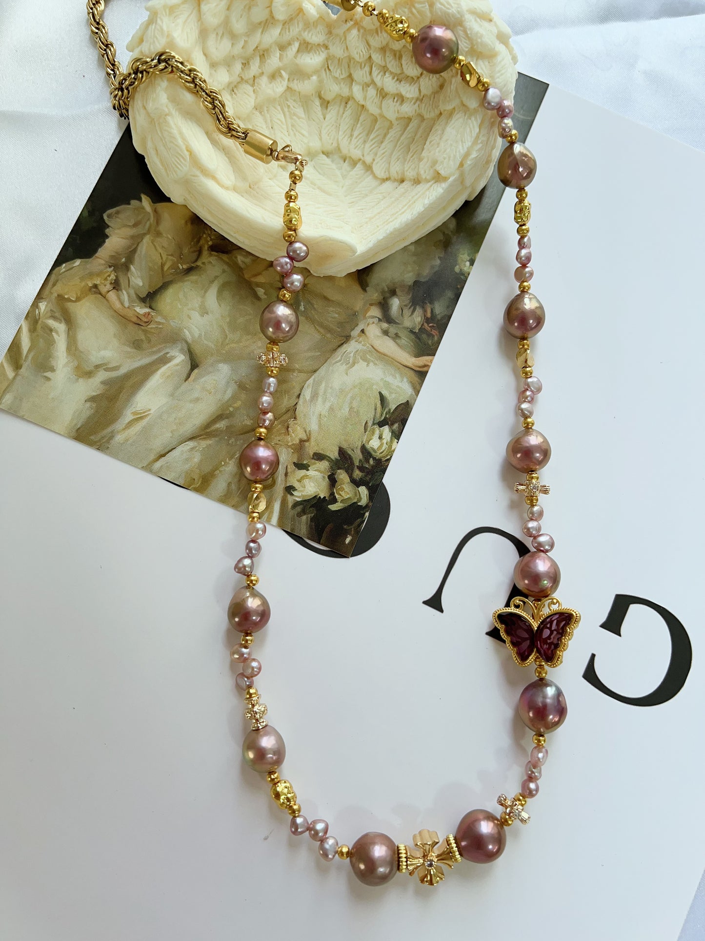 #PN1234 freshwater pearl necklace purple and golden deep metallic purple Edison pearls superb lustre