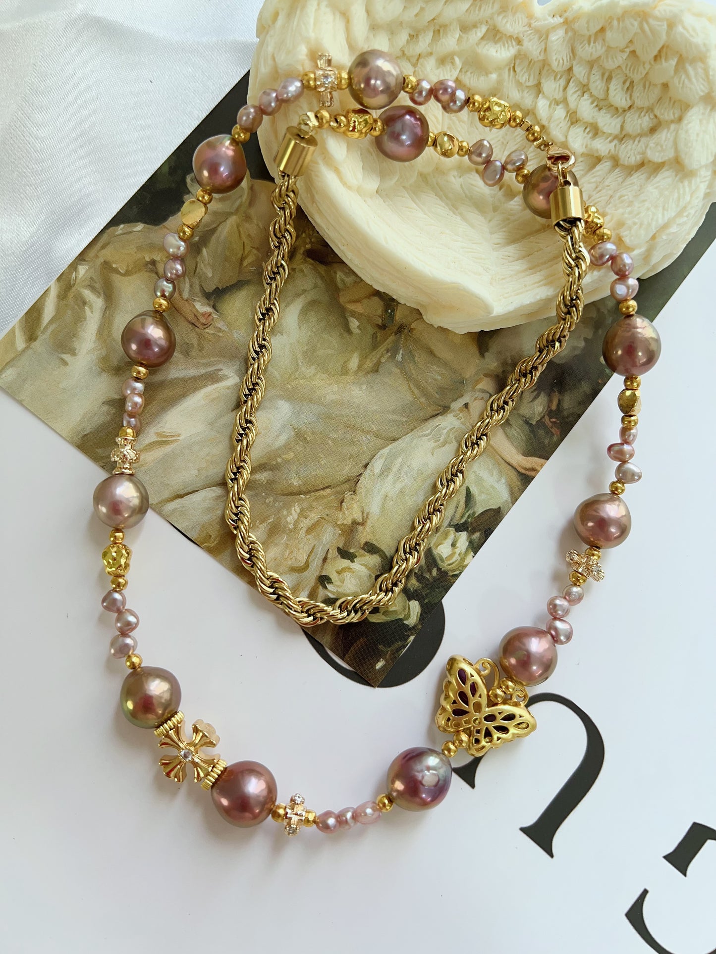 #PN1234 freshwater pearl necklace purple and golden deep metallic purple Edison pearls superb lustre