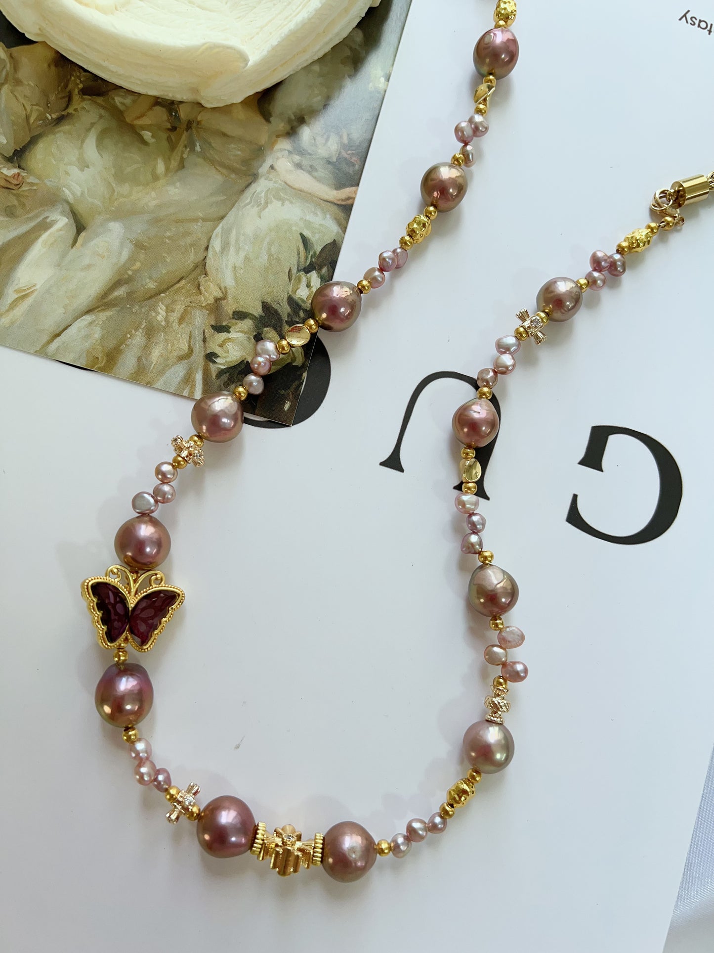 #PN1234 freshwater pearl necklace purple and golden deep metallic purple Edison pearls superb lustre