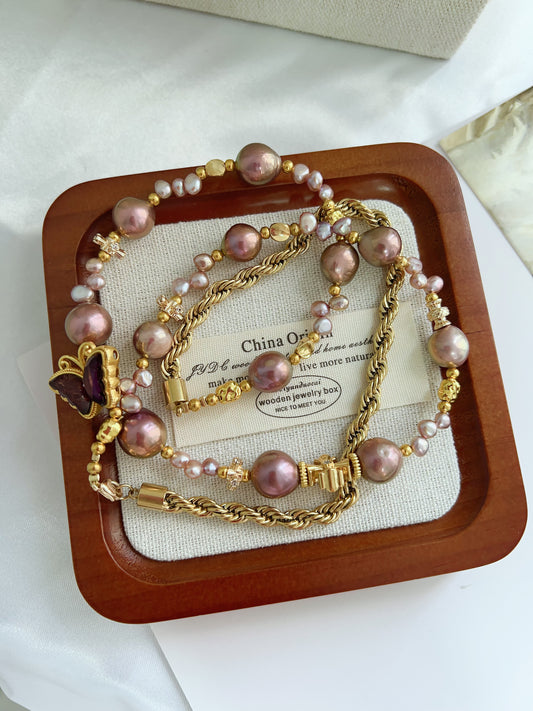 #PN1234 freshwater pearl necklace purple and golden deep metallic purple Edison pearls superb lustre