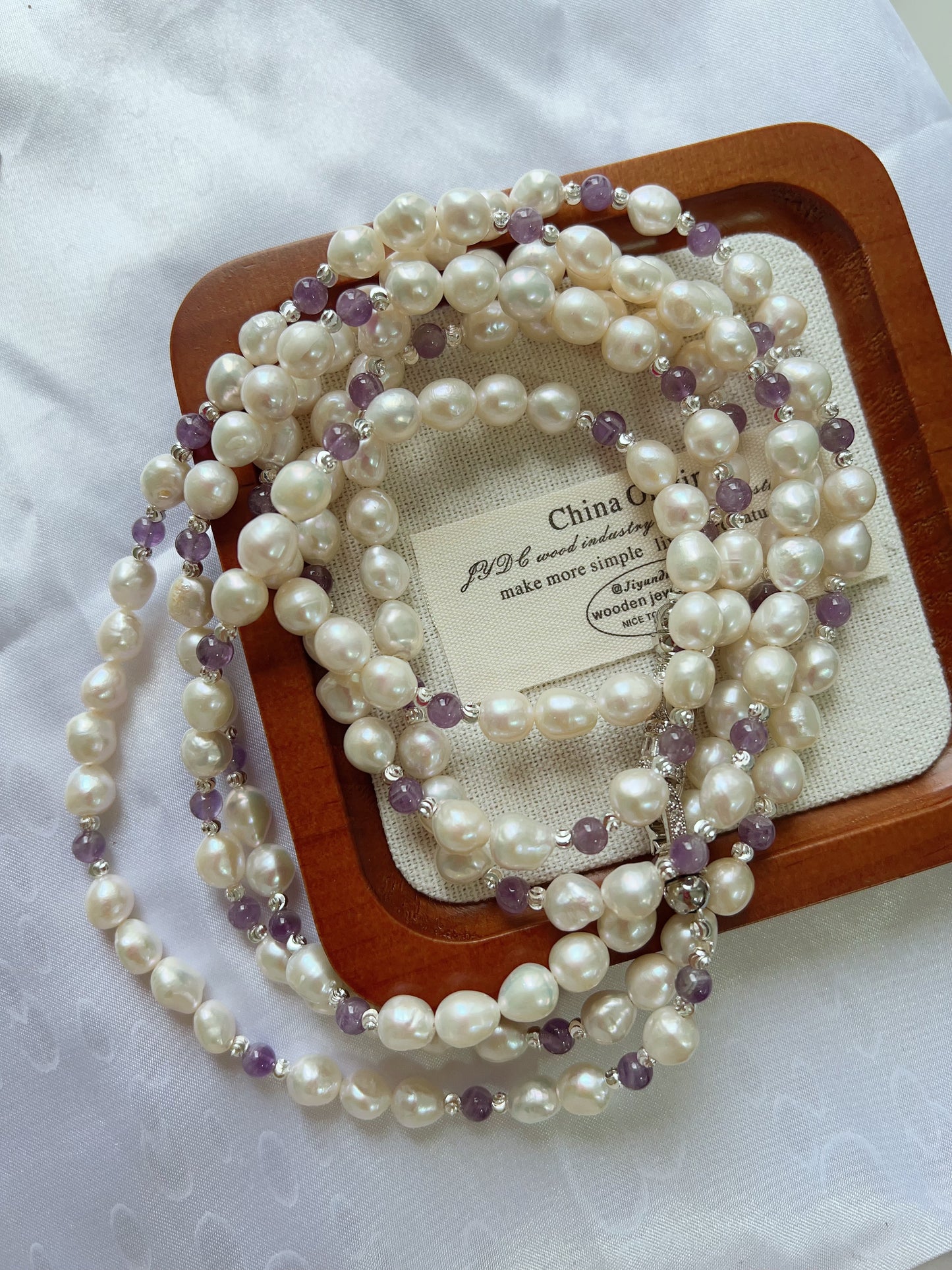 #PN1232 freshwater pearl necklace 162cm super long lustrous small baroque pearl amethyst multiple way of wearing