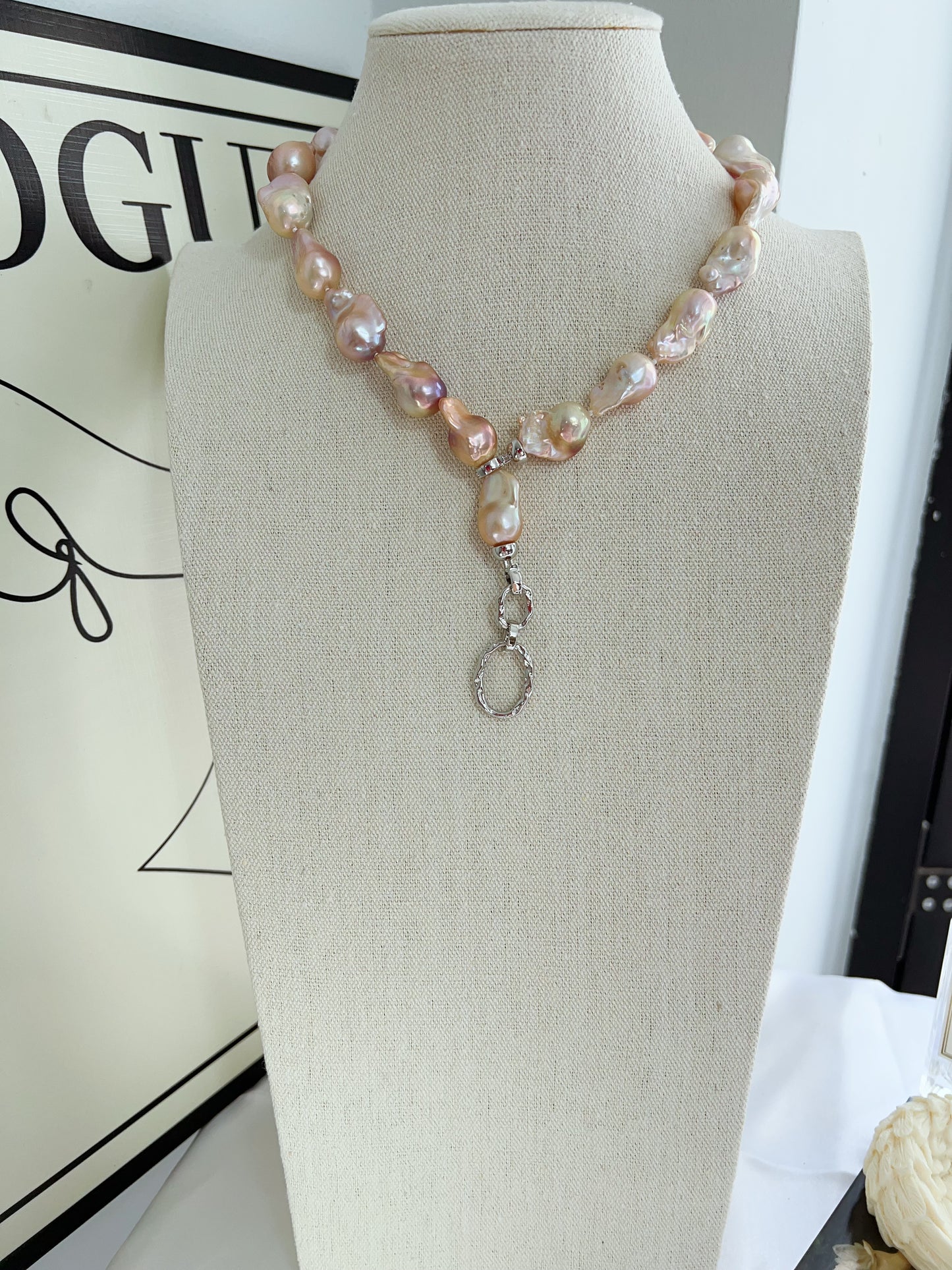 #PN1243 freshwater pearl necklace big golden purple fishtail baroque pearl grey-ish lustre natural flaws superb lustre multi wear 53cm