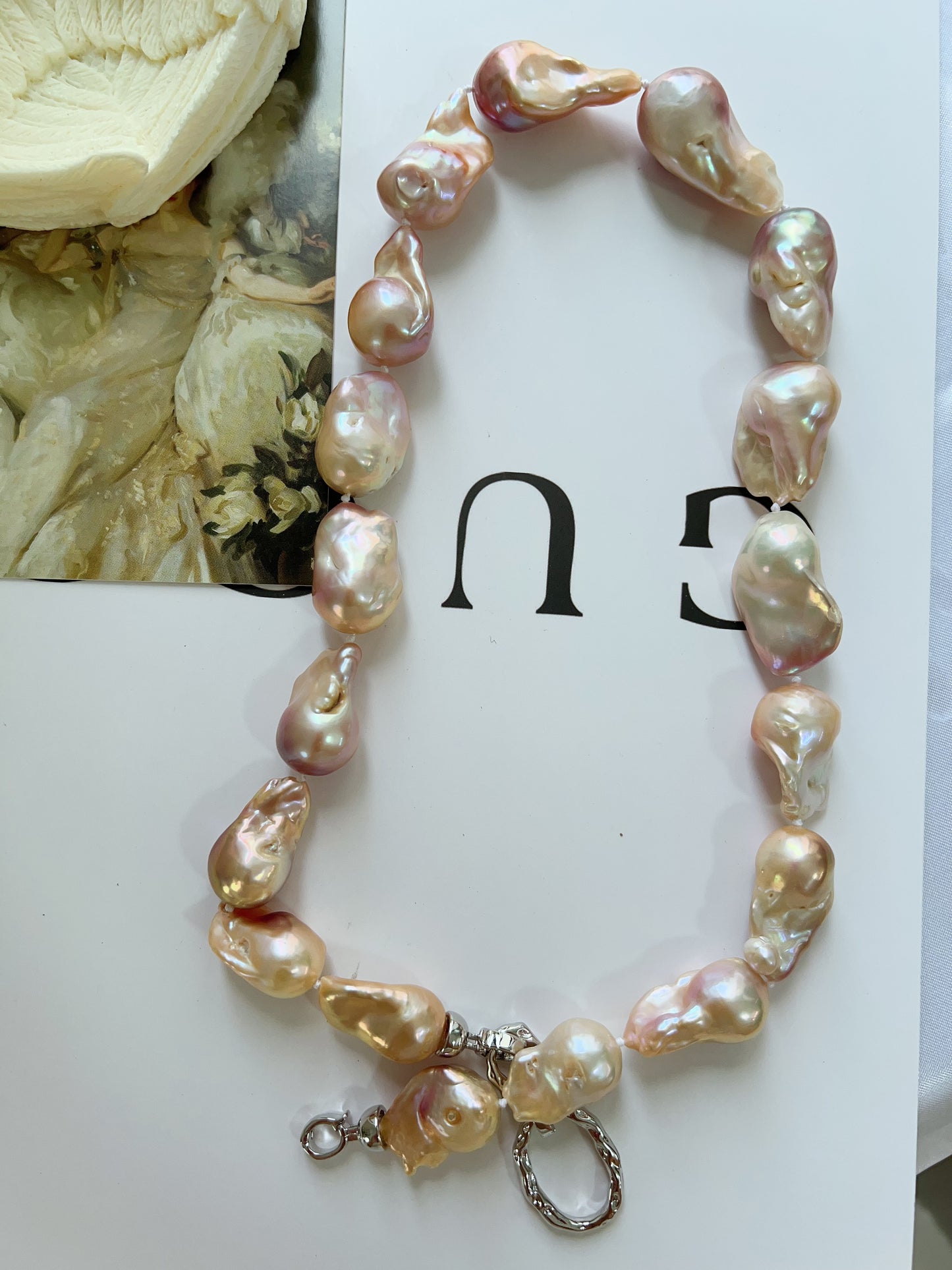 #PN1243 freshwater pearl necklace big golden purple fishtail baroque pearl grey-ish lustre natural flaws superb lustre multi wear 53cm