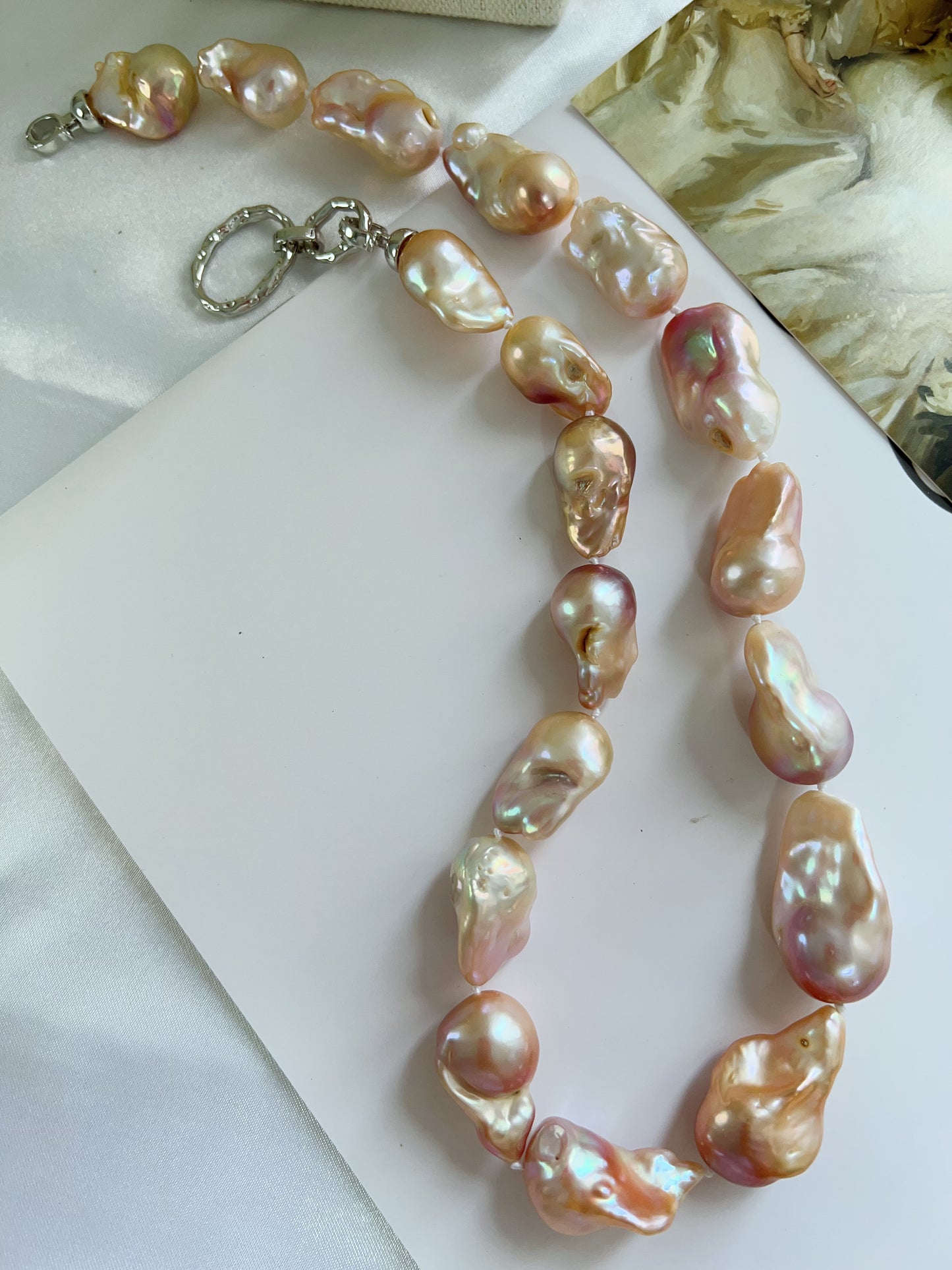 #PN1243 freshwater pearl necklace big golden purple fishtail baroque pearl grey-ish lustre natural flaws superb lustre multi wear 53cm