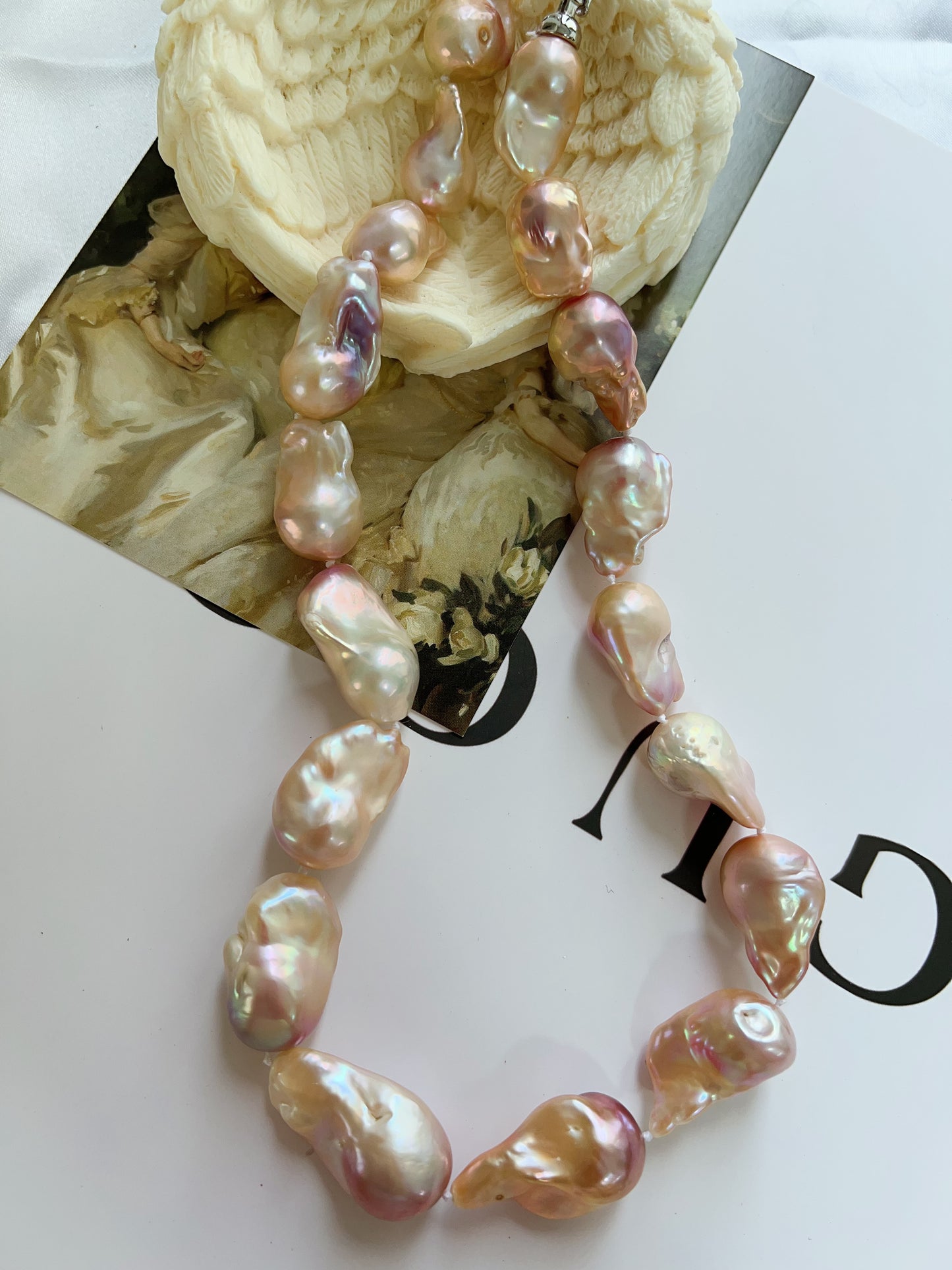 #PN1243 freshwater pearl necklace big golden purple fishtail baroque pearl grey-ish lustre natural flaws superb lustre multi wear 53cm