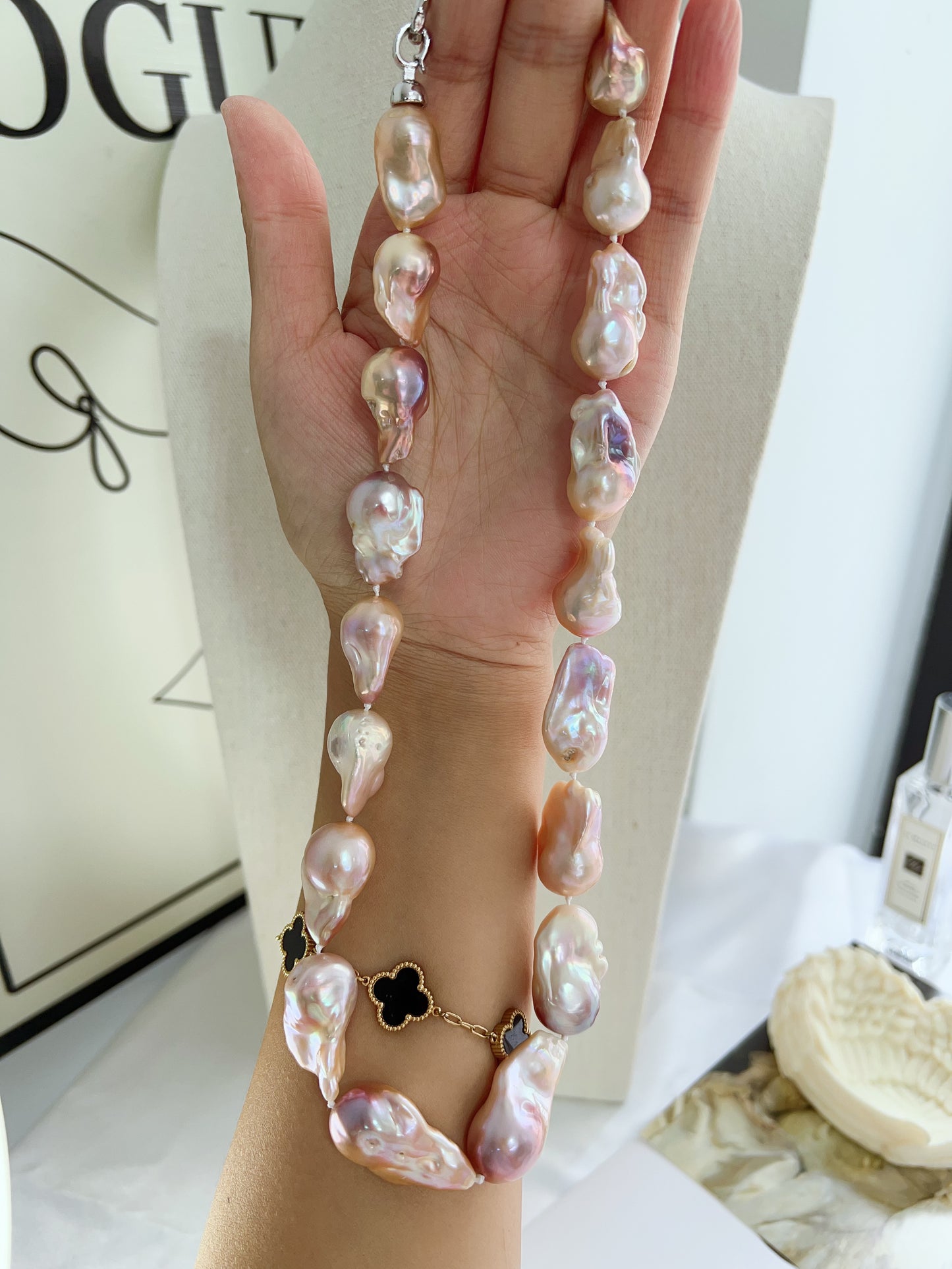 #PN1243 freshwater pearl necklace big golden purple fishtail baroque pearl grey-ish lustre natural flaws superb lustre multi wear 53cm