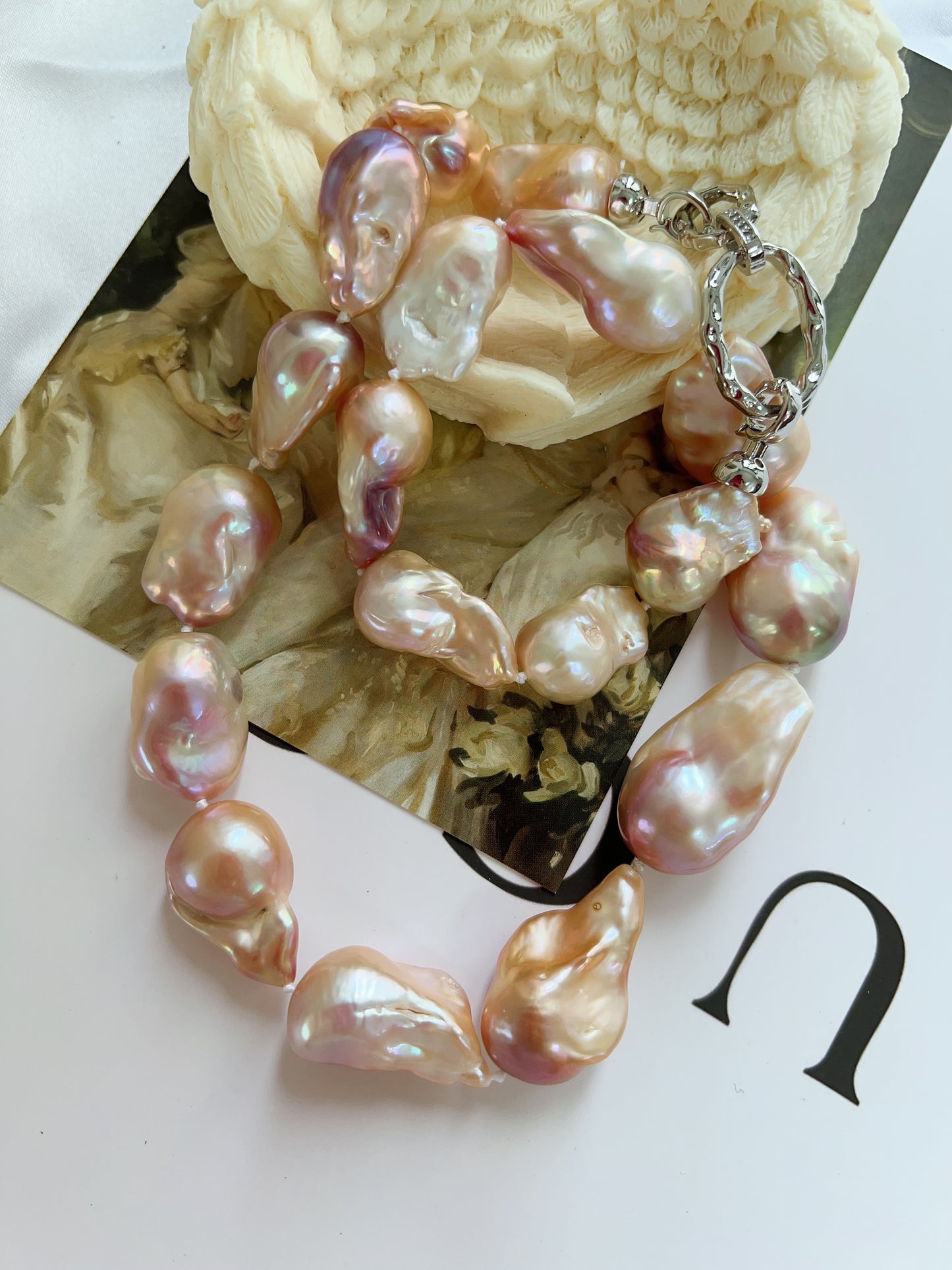 #PN1243 freshwater pearl necklace big golden purple fishtail baroque pearl grey-ish lustre natural flaws superb lustre multi wear 53cm