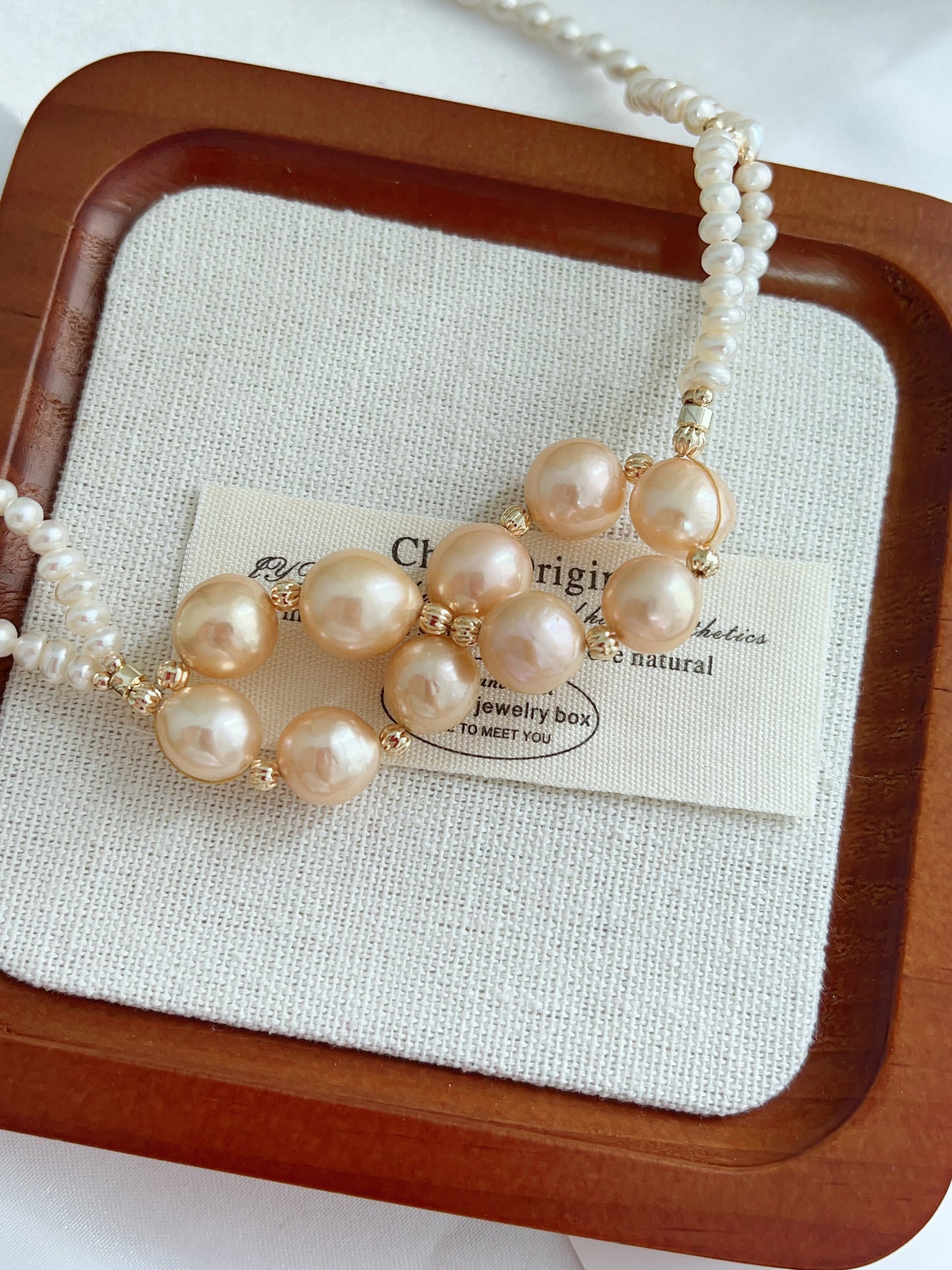 #PN1219 freshwater pearl necklace 50cm connecting circles design braided 2-layered lustrous
