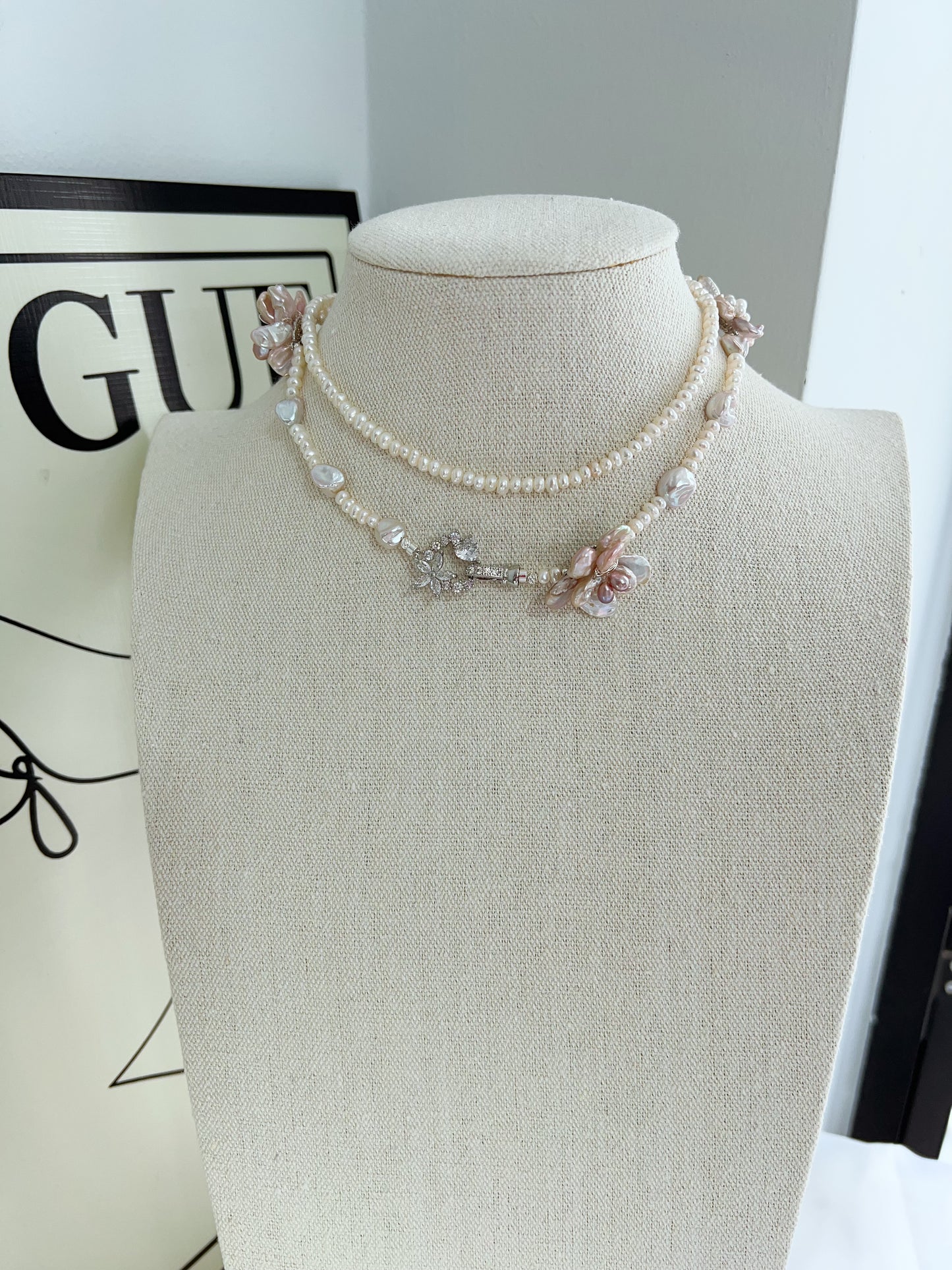 #PN1223 freshwater pearl necklace blossom pearls detachable avocado pendant 67 cm classic Y shape wearing