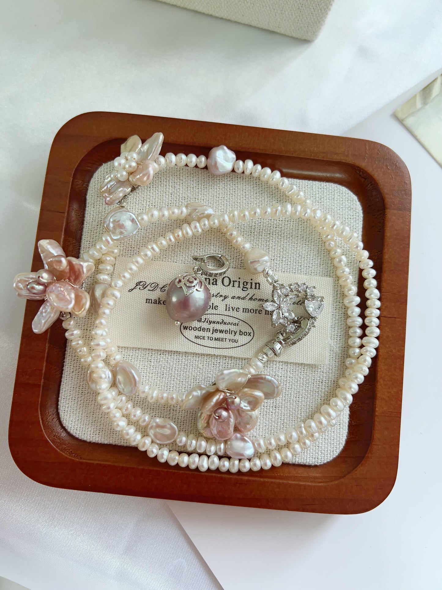 #PN1223 freshwater pearl necklace blossom pearls detachable avocado pendant 67 cm classic Y shape wearing