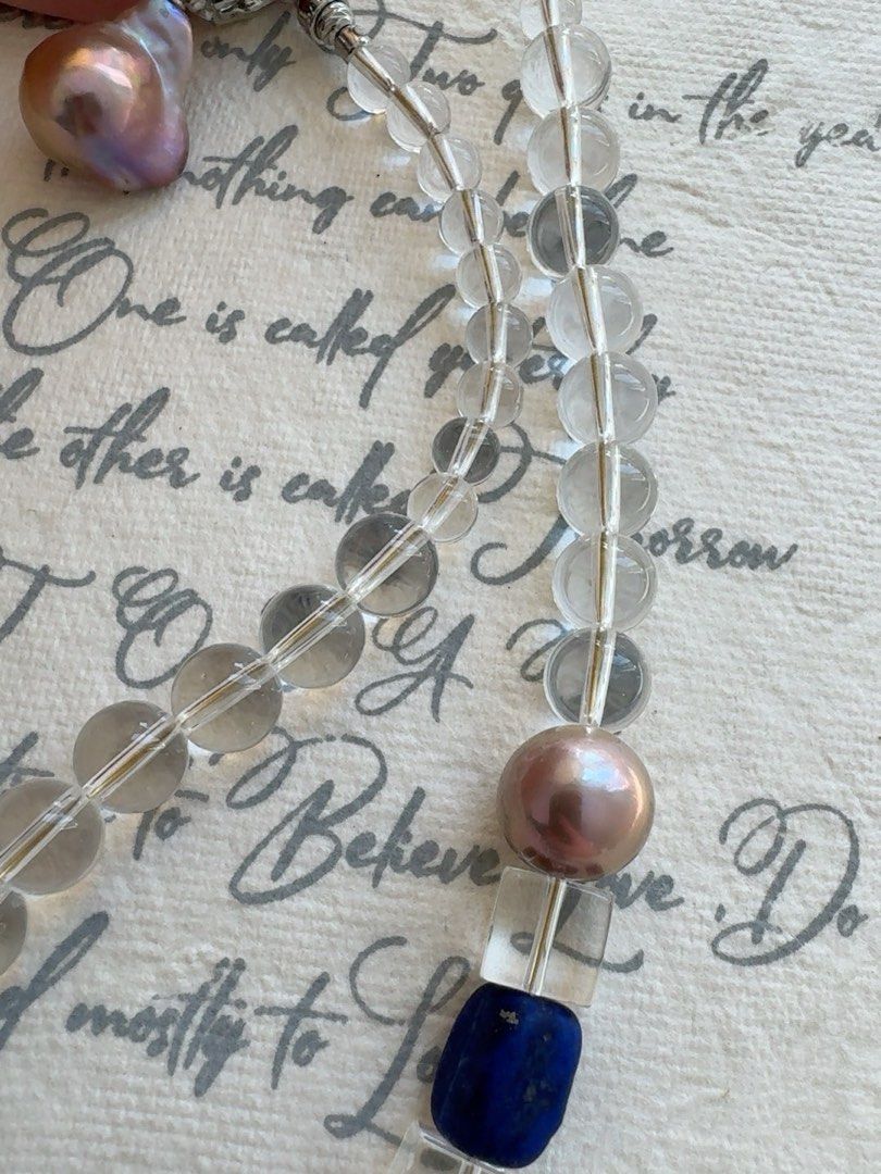 #PN495 Art Nouveau | Freshwater Pearl Necklace | Lapis Lazuli | White Quartz | Mixed Shapes & Sizes| Purple Big Baroque | Metallic Lustre | Removable Pendant