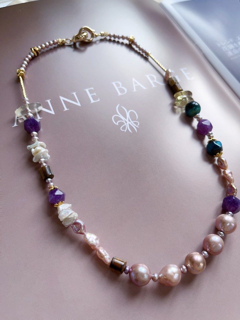 #PN570 [Sale]Autumn Flavour |Freshwater Pearl Necklace |Edison Pearl |Superb Lustre|Baby Baroque Pearl |Yellow & Purple Quartz |Petal Pearl