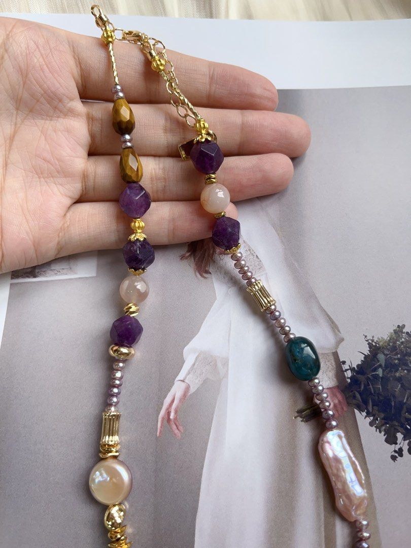 #PN570 [Sale]Autumn Flavour |Freshwater Pearl Necklace |Edison Pearl |Superb Lustre|Baby Baroque Pearl |Yellow & Purple Quartz |Petal Pearl