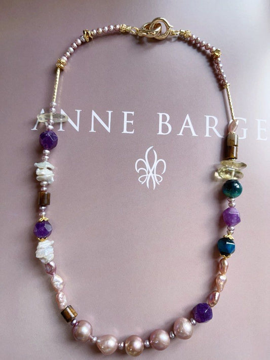 #PN570 [Sale]Autumn Flavour |Freshwater Pearl Necklace |Edison Pearl |Superb Lustre|Baby Baroque Pearl |Yellow & Purple Quartz |Petal Pearl