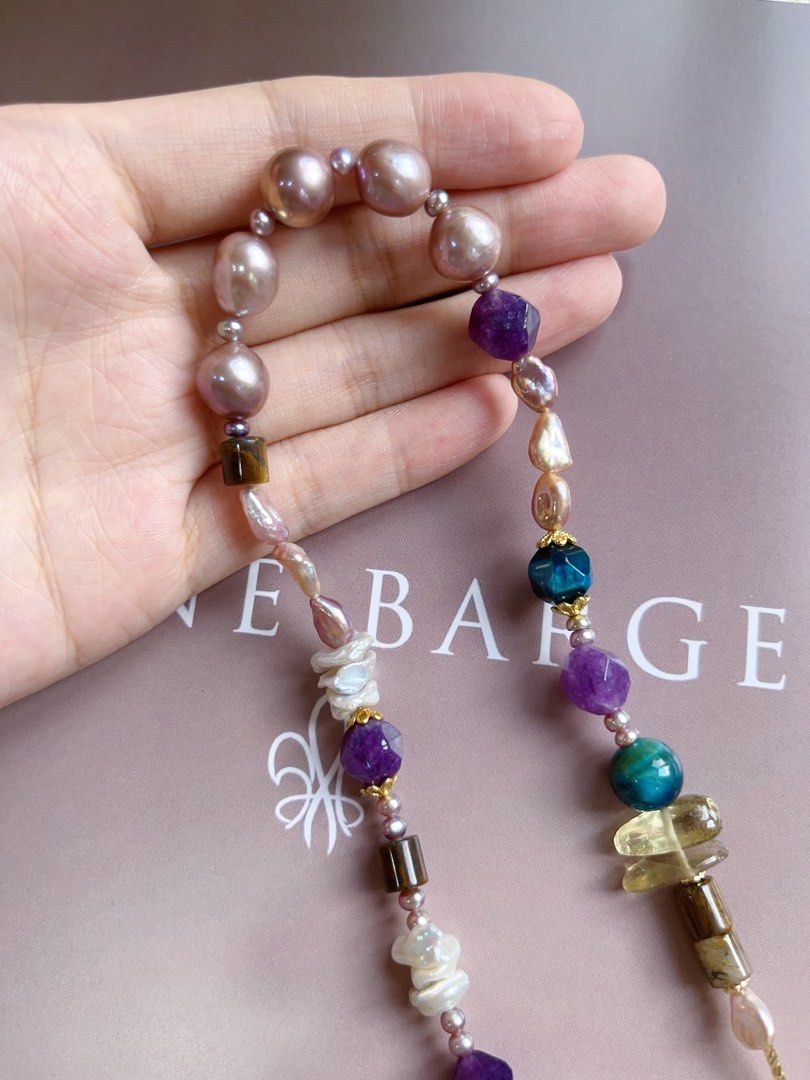 #PN570 [Sale]Autumn Flavour |Freshwater Pearl Necklace |Edison Pearl |Superb Lustre|Baby Baroque Pearl |Yellow & Purple Quartz |Petal Pearl