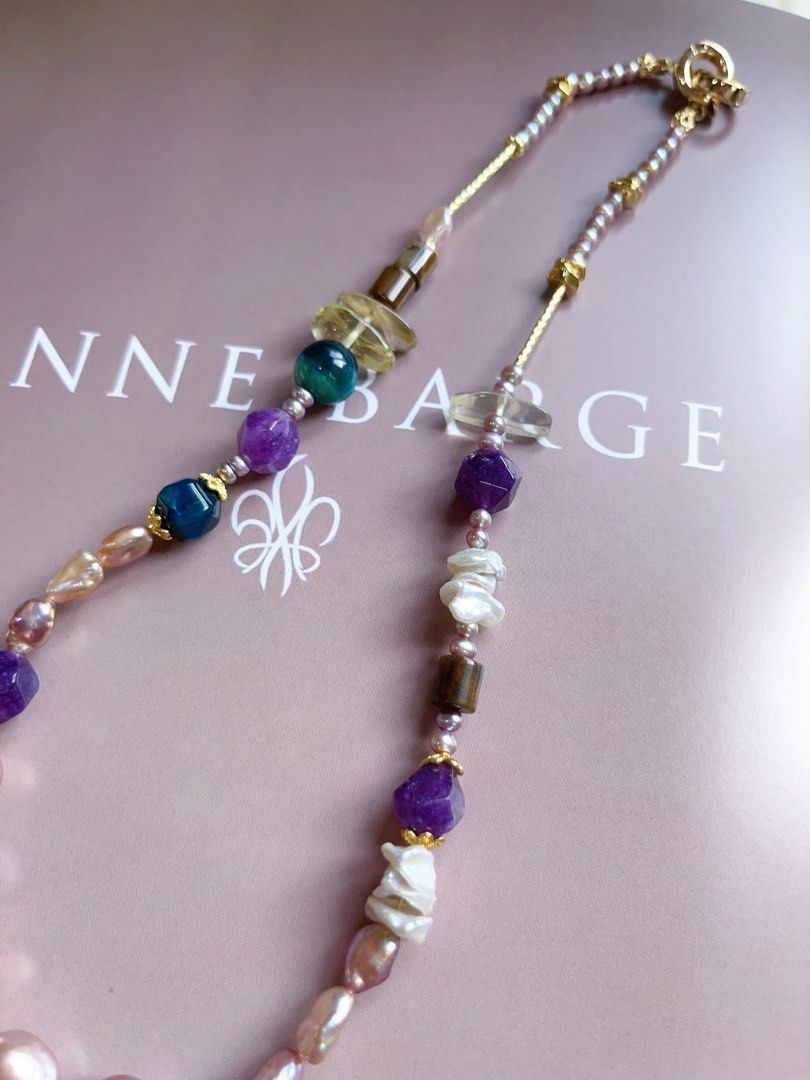 #PN570 [Sale]Autumn Flavour |Freshwater Pearl Necklace |Edison Pearl |Superb Lustre|Baby Baroque Pearl |Yellow & Purple Quartz |Petal Pearl