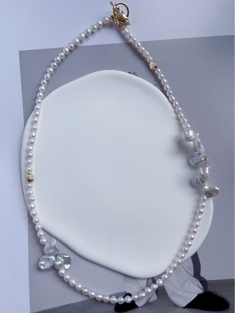 #PN549 [Floral Series] Freshwater Pearl Necklace |Petal Pearls|Silver-ish Lustre |Baby Pearls |Unsymmetrical Design