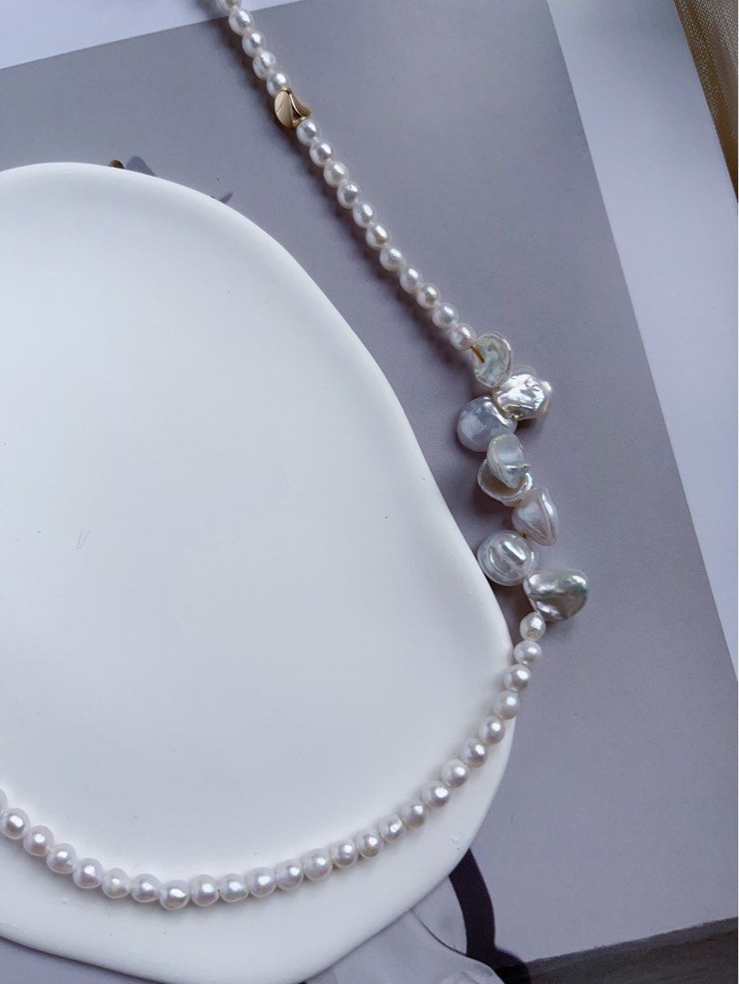 #PN549 [Floral Series] Freshwater Pearl Necklace |Petal Pearls|Silver-ish Lustre |Baby Pearls |Unsymmetrical Design