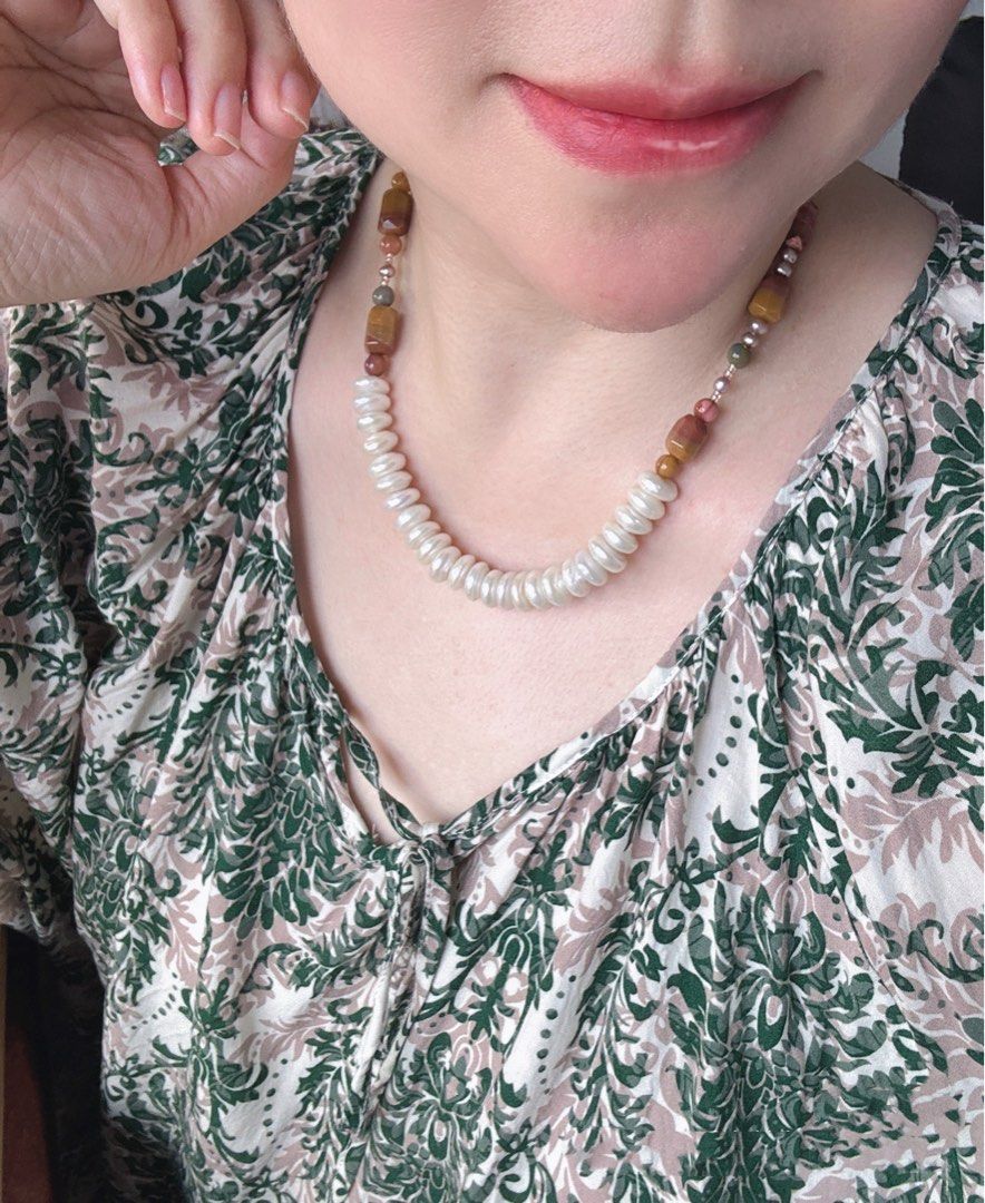 #PN455 Summer Wonderland |Freshwater Pearl Necklace |Layered Coin Pearl|Alashan Agate|Baby Purple Pearl