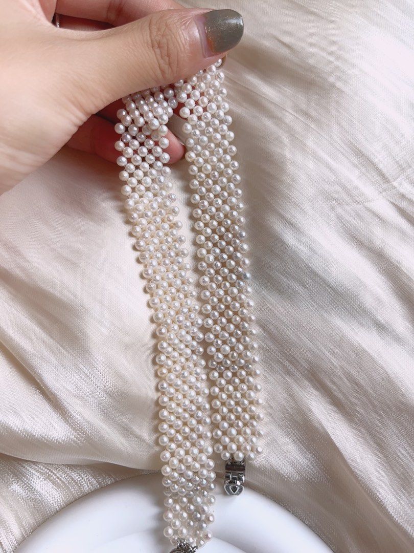 #PN596 Baby Pearl Freshwater Pearl Necklace & Bracelet Set|Choker| Multi-threads Braided