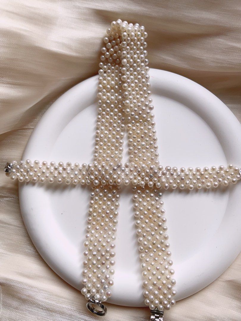 #PN596 Baby Pearl Freshwater Pearl Necklace & Bracelet Set|Choker| Multi-threads Braided