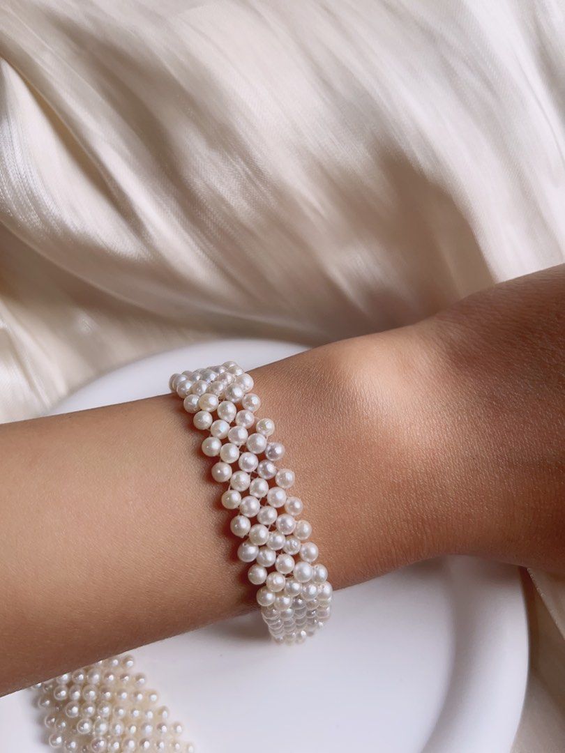 #PN596 Baby Pearl Freshwater Pearl Necklace & Bracelet Set|Choker| Multi-threads Braided