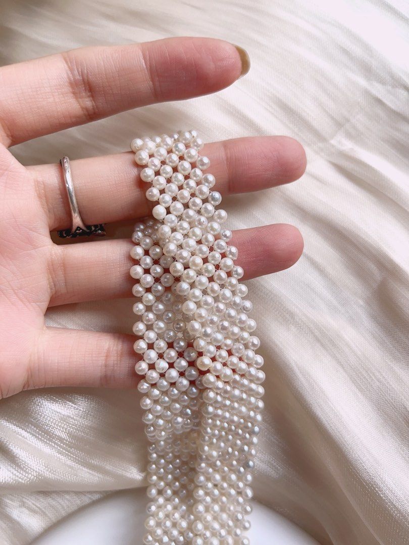 #PN596 Baby Pearl Freshwater Pearl Necklace & Bracelet Set|Choker| Multi-threads Braided