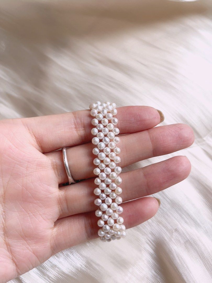 #PN596 Baby Pearl Freshwater Pearl Necklace & Bracelet Set|Choker| Multi-threads Braided