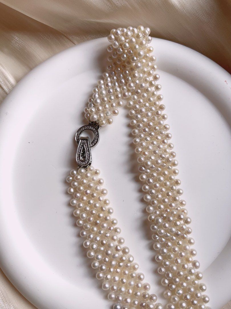 #PN596 Baby Pearl Freshwater Pearl Necklace & Bracelet Set|Choker| Multi-threads Braided