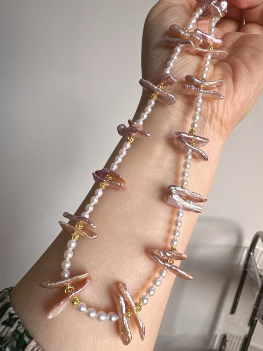 #PN459 [Sale] Ballet Party |Freshwater Pearl Necklace |Purple Lute Shaped Pearl |Excellent Lustre|Shining Baby Pearl