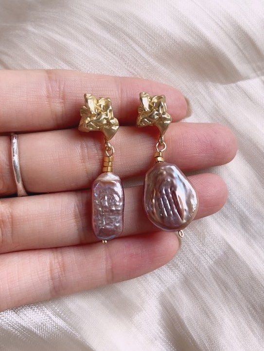 Baroque Freshwater Pearl Earrings | Unsymmetrical Design |Colorful