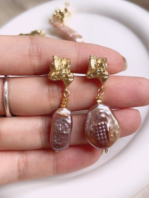 Baroque Freshwater Pearl Earrings | Unsymmetrical Design |Colorful