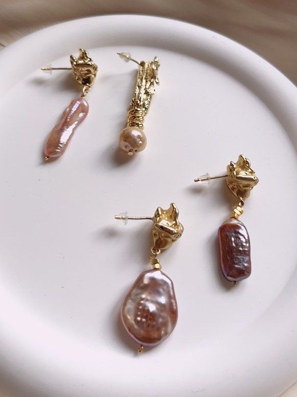 Baroque Freshwater Pearl Earrings | Unsymmetrical Design |Colorful