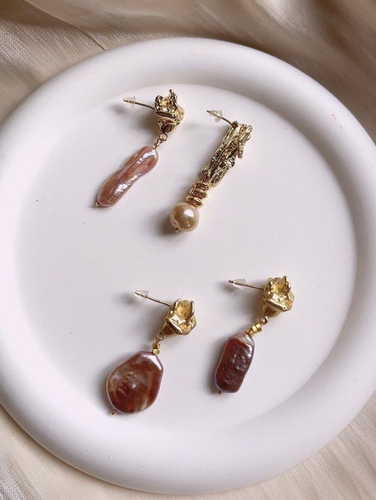Baroque Freshwater Pearl Earrings | Unsymmetrical Design |Colorful