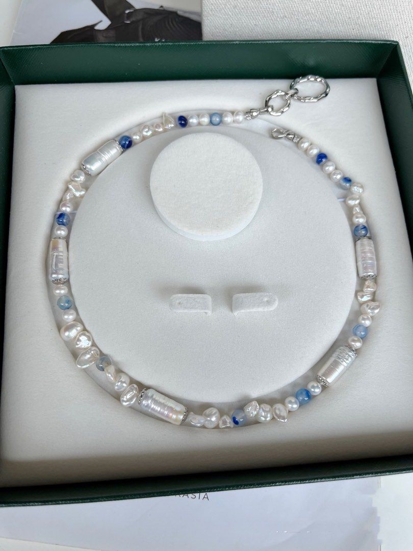 #PN449 Blue Pillars |Freshwater Pearl Necklace |Blue Agate|Mixed Shapes |Lustrous|Baroque Pearl