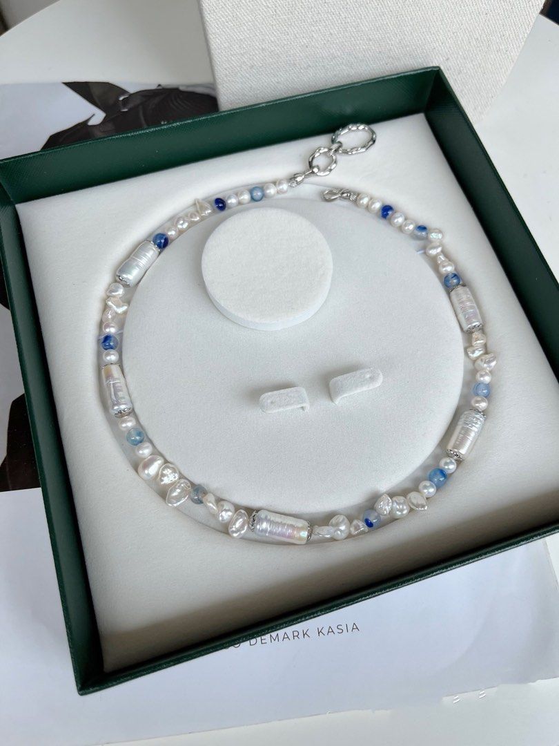 #PN449 Blue Pillars |Freshwater Pearl Necklace |Blue Agate|Mixed Shapes |Lustrous|Baroque Pearl