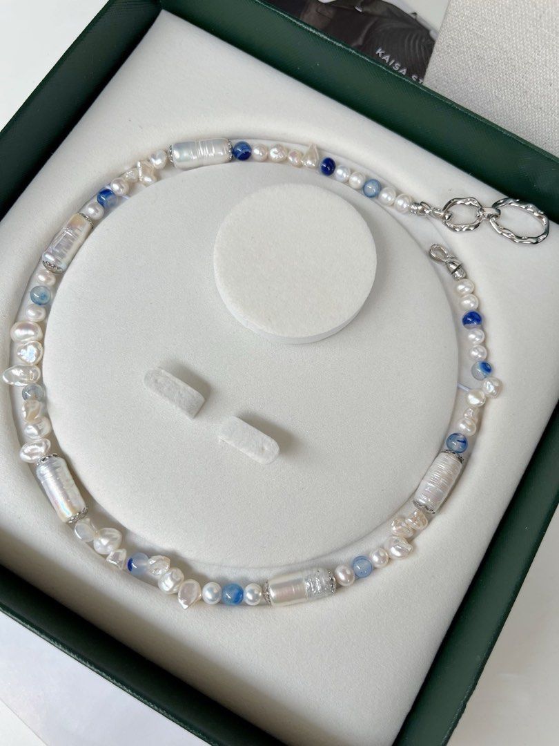 #PN449 Blue Pillars |Freshwater Pearl Necklace |Blue Agate|Mixed Shapes |Lustrous|Baroque Pearl