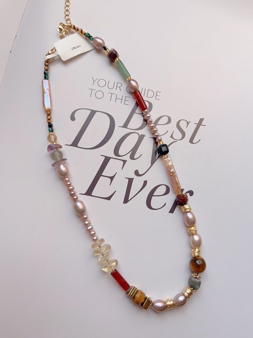 #PN504 Bohemian Free| Freshwater Pearl Necklace | Agate|Fluorite| Lemon Quartz|Rainbow| Baroque Pearl
