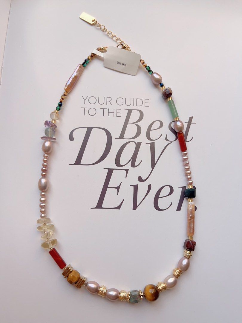 #PN504 Bohemian Free| Freshwater Pearl Necklace | Agate|Fluorite| Lemon Quartz|Rainbow| Baroque Pearl