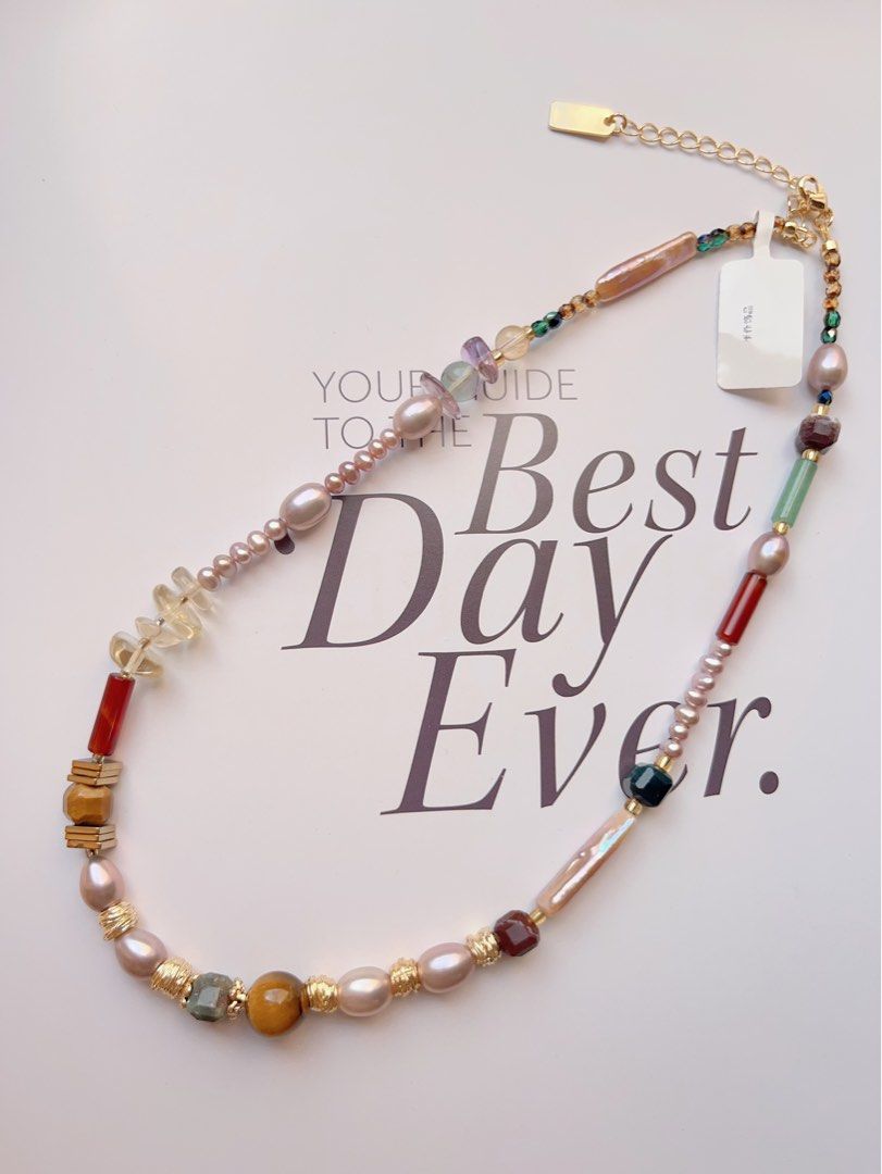 #PN504 Bohemian Free| Freshwater Pearl Necklace | Agate|Fluorite| Lemon Quartz|Rainbow| Baroque Pearl