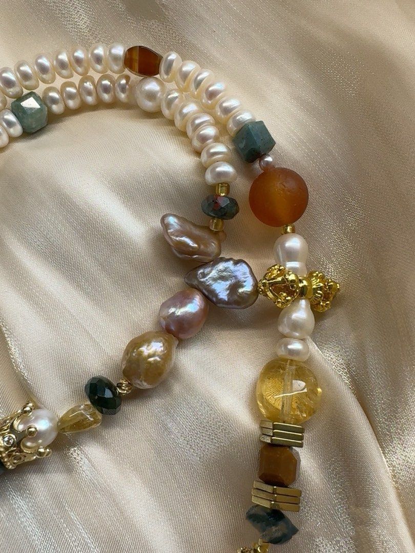 #PN498 Bold Colourful| Freshwater Pearl Necklace | Natural Stones| Moonstone | Baroque Pearl | Purple Quartz | Agate| Baroque Pendant